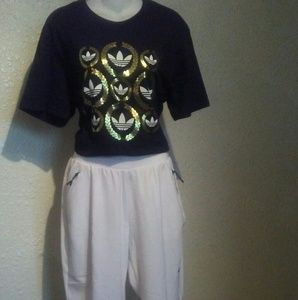 Adidas 2 pc athletic black, white and gold outfit
